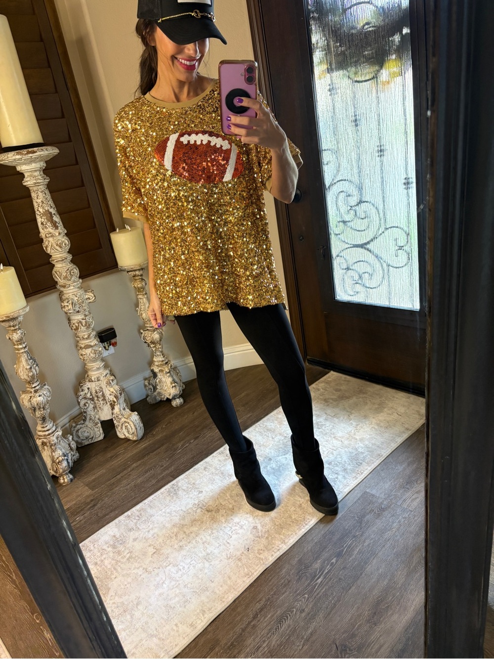 Women’s Timing Gold Sequin Football Short Sleeve Top